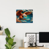Majestic Eagle Vist in een golf 20x16 Poster (Thuiskantoor)