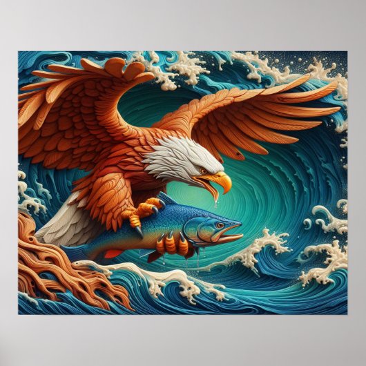 Majestic Eagle Vist in een golf 20x16 Poster (Voorkant)