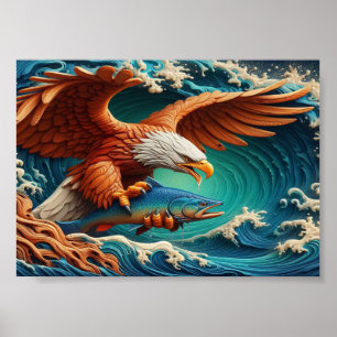 Majestic Eagle Vist in een golf 5x7 Poster