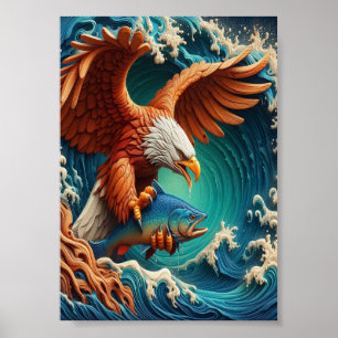 Majestic Eagle Vist in een golf 7x5 Poster