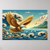 Majestic Eagle vliegen over een golf vrijheid Poster (Voorkant)