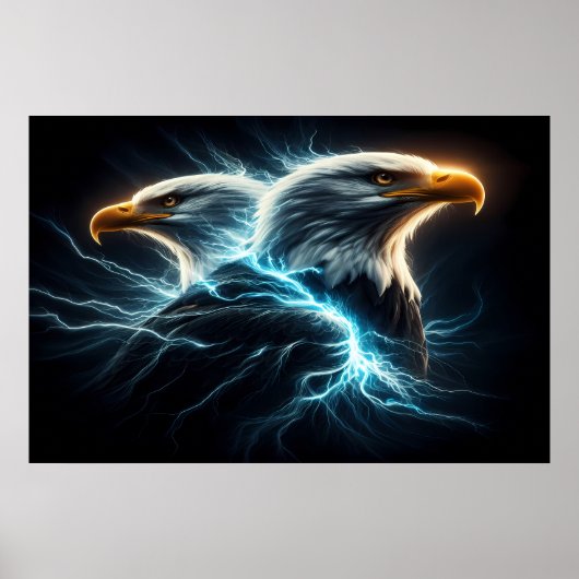Majestic Eagles dansen temidden van bliksem Poster (Voorkant)