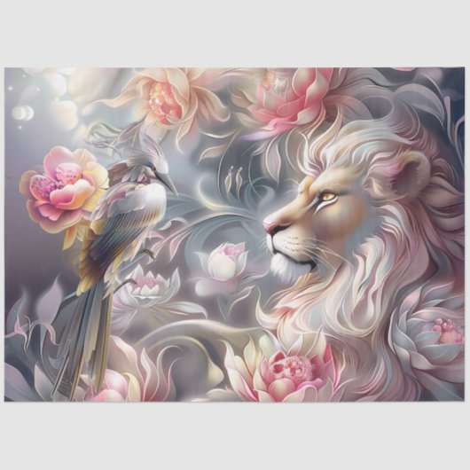 Majestic Elegant  Floral Lion Head & Bird Tissuepapier (Voorkant)
