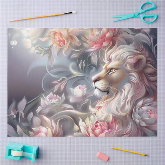 Majestic Elegant  Floral Lion Head Decoupage  Tissuepapier (Craft)