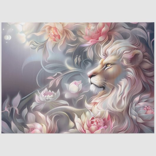 Majestic Elegant  Floral Lion Head Decoupage  Tissuepapier (Voorkant)