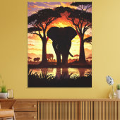 Majestic Elephant at Sunset in the African Savanna Canvas Afdruk (Insitu (Woonkamer))