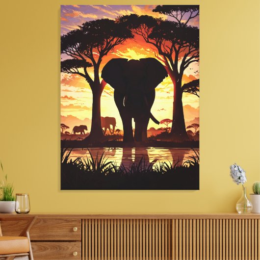 Majestic Elephant at Sunset in the African Savanna Canvas Afdruk (Insitu (Woonkamer))