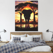 Majestic Elephant at Sunset in the African Savanna Canvas Afdruk (Insitu (Slaapkamer))
