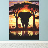 Majestic Elephant at Sunset in the African Savanna Canvas Afdruk (Insitu (Houten vloer))
