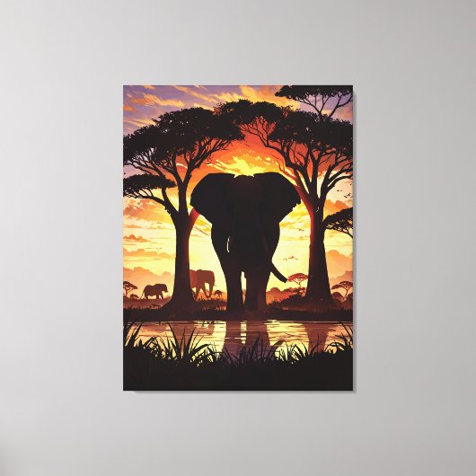 Majestic Elephant at Sunset in the African Savanna Canvas Afdruk (Voorkant)