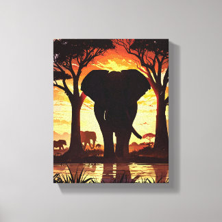 Majestic Elephant at Sunset in the African Savanna Canvas Afdruk