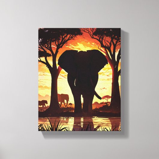 Majestic Elephant at Sunset in the African Savanna Canvas Afdruk (Voorkant)