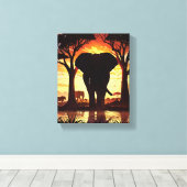 Majestic Elephant at Sunset in the African Savanna Canvas Afdruk (Insitu (Houten vloer))