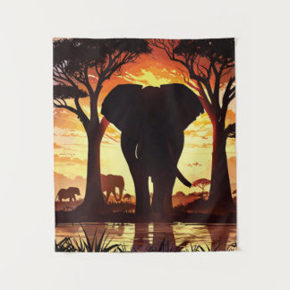 Majestic Elephant at Sunset in the African Savanna Wandkleed