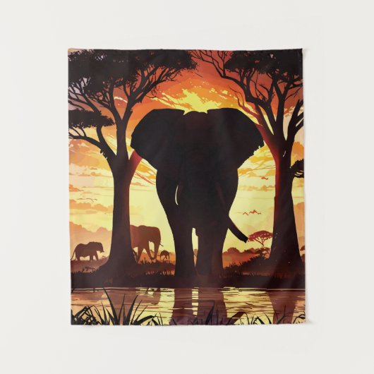 Majestic Elephant at Sunset in the African Savanna Wandkleed (Voorkant)