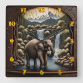 Majestic Elephant bij watervallen bij zonsondergan Vierkante Klok (Voorkant)