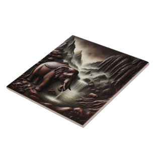 Majestic Elephant Drink bij Serene Waterfall Tegeltje