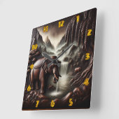 Majestic Elephant Drink bij Serene Waterfall Vierkante Klok (Hoek)