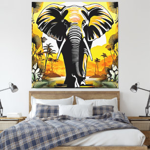 Majestic Elephant Sunset Canvas Afdruk