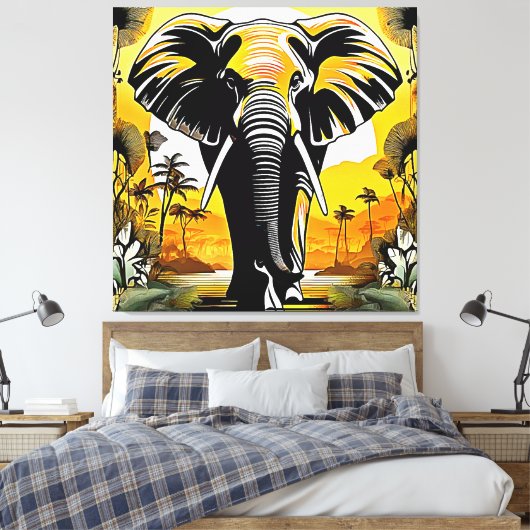 Majestic Elephant Sunset Canvas Afdruk (Insitu (Slaapkamer))