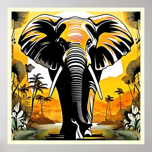 Majestic Elephant Sunset Poster (Voorkant)