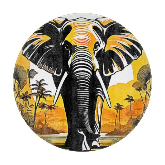 Majestic Elephant Sunset Snijplank (Voorkant)