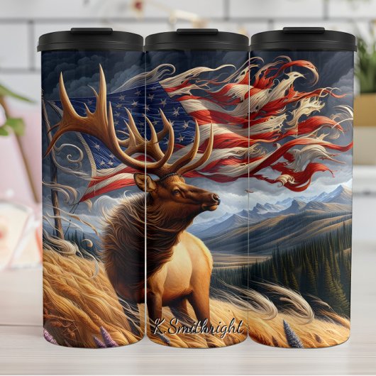 Majestic Elk American Flag Landscape Thermosbeker