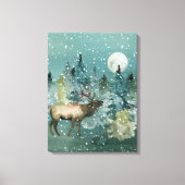 Majestic Elk Forest Full Moon Snowfall Canvas Afdruk (Voorkant)