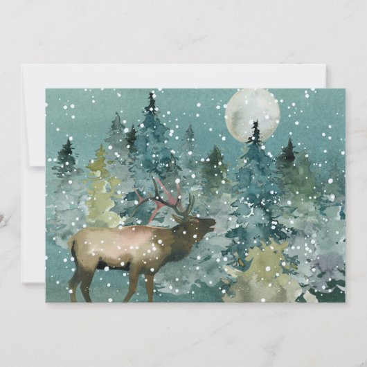 Majestic Elk Forest Full Moon Snowfall Feestdagenkaart (Voorkant)
