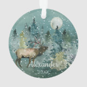 Majestic Elk Forest Full Moon Snowfall Waterverf Ornament (achterkant)