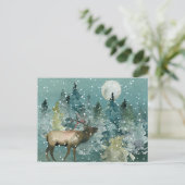 Majestic Elk in Forest Full Moon Snowfall Briefkaart (Staand voorkant)
