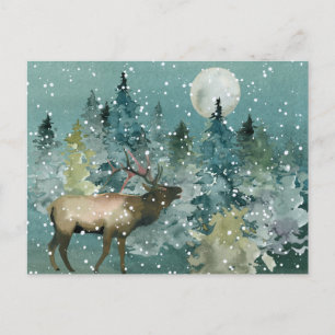 Majestic Elk in Forest Full Moon Snowfall Briefkaart
