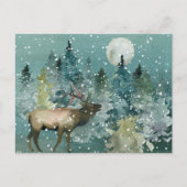 Majestic Elk in Forest Full Moon Snowfall Briefkaart (Voorkant)