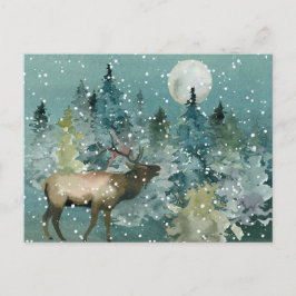 Majestic Elk in Forest Full Moon Snowfall Briefkaart