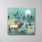 Majestic Elk in Forest Full Moon Snowfall Canvas Afdruk (Voorkant)