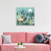 Majestic Elk in Forest Full Moon Snowfall Canvas Afdruk (Insitu (Woonkamer))