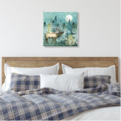 Majestic Elk in Forest Full Moon Snowfall Canvas Afdruk (Insitu (Slaapkamer))