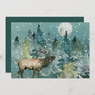Majestic Elk in Forest Full Moon Snowfall Feestdagenkaart