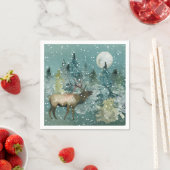 Majestic Elk in Forest Full Moon Snowfall Holiday Servet (Insitu)