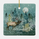 Majestic Elk in Forest Full Moon Snowfall Keramisch Ornament (Achterkant)