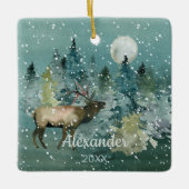 Majestic Elk in Forest Full Moon Snowfall Keramisch Ornament (Voorkant)