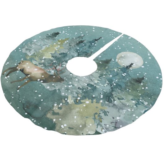 Majestic Elk in Forest Full Moon Snowfall Kerstboom Rok (Gekanteld)