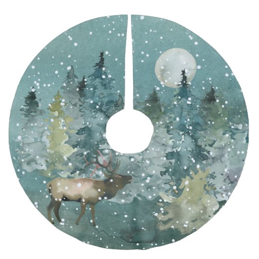Majestic Elk in Forest Full Moon Snowfall Kerstboom Rok (Voorkant)