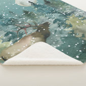 Majestic Elk in Forest Full Moon Snowfall Sherpa Deken (3/4)