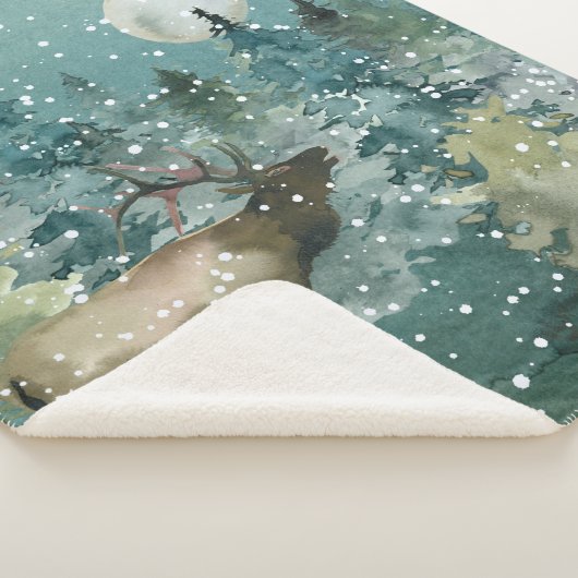 Majestic Elk in Forest Full Moon Snowfall Sherpa Deken (3/4)