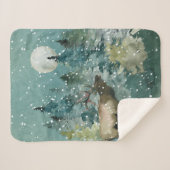 Majestic Elk in Forest Full Moon Snowfall Sherpa Deken (Voorkant (horizontaal))