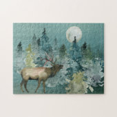 Majestic Elk in Forest Full Moon Waterverf Legpuzzel (Horizontaal)