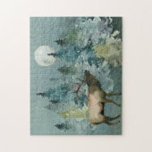 Majestic Elk in Forest Full Moon Waterverf Legpuzzel (Verticaal)