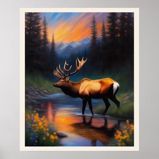 Majestic Elk in Rocky Mountains Natuur Scène Poster (Voorkant)