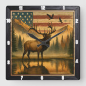 Majestic Elk Outdoors Tegen Een Patriottische Amer Vierkante Klok (Voorkant)